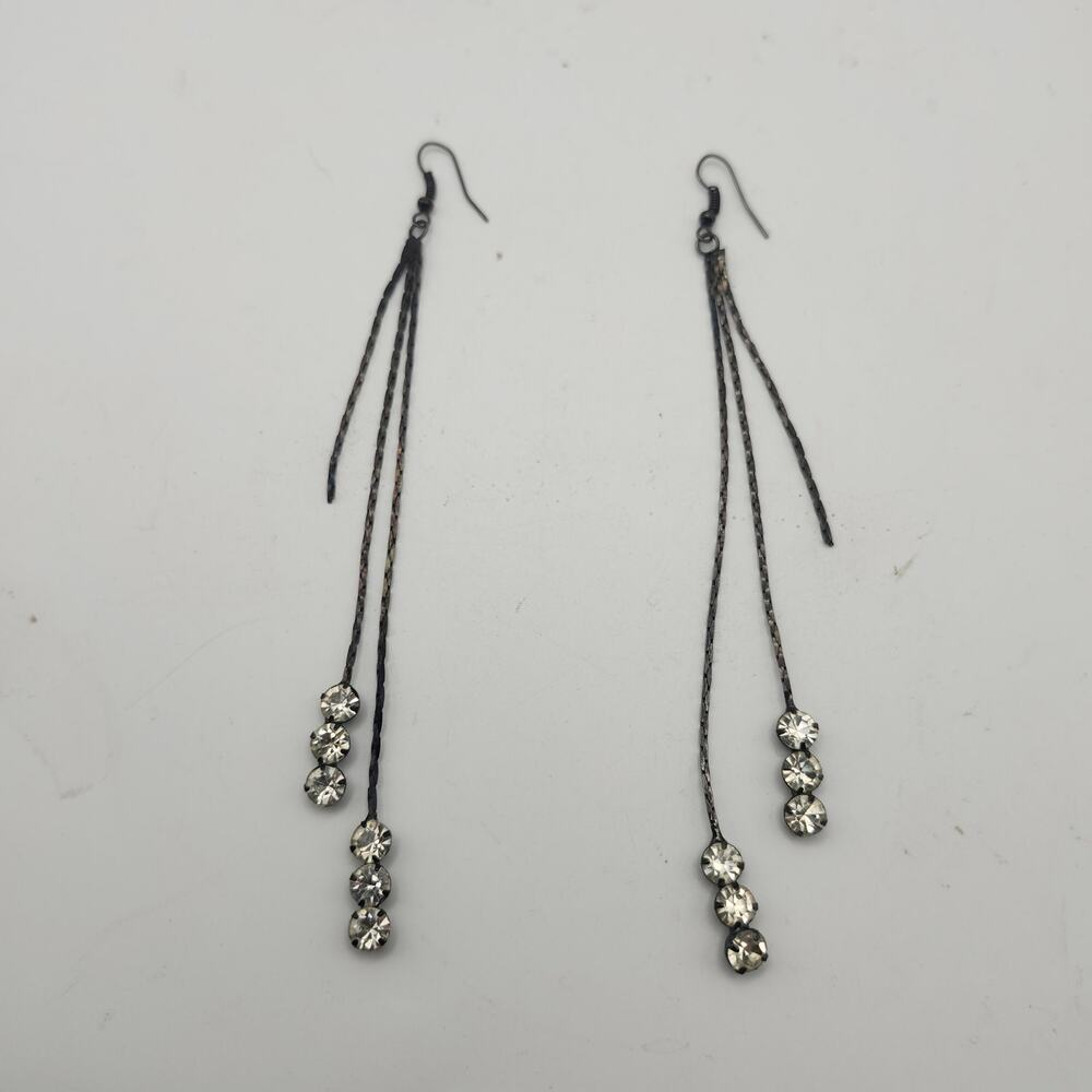 Y2K Sparkle Rhinestone Long Dangle Earrings Multi Strand Glam‎ Party Statement